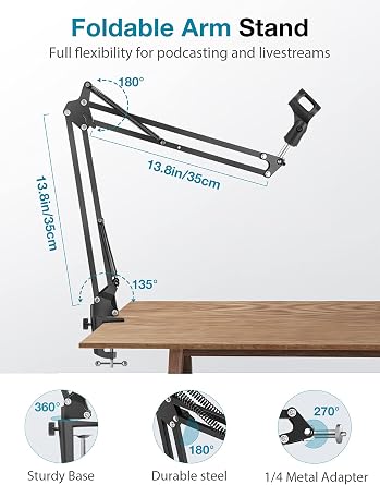 InnoGear Webcam Stand Desk Camera Mount Boom Arm for Logitech Blue Yeti | for Logitech BRIO 4K C920 C920S C922 C922x C925e C930 NexiGo N60, Stable Hold, 360 Adjustable, Easy to Adjust, Desk Mount