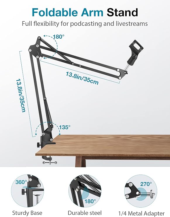 InnoGear Webcam Stand Desk Camera Mount Boom Arm for Logitech Blue Yeti | for Logitech BRIO 4K C920 C920S C922 C922x C925e C930 NexiGo N60, Stable Hold, 360 Adjustable, Easy to Adjust, Desk Mount