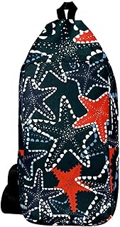 Mochila bandolera con diseño de estrella de mar, color azul oscuro y rojo, multicolor, 16x36.5x8.4cm/6.3x14.4x3.3in