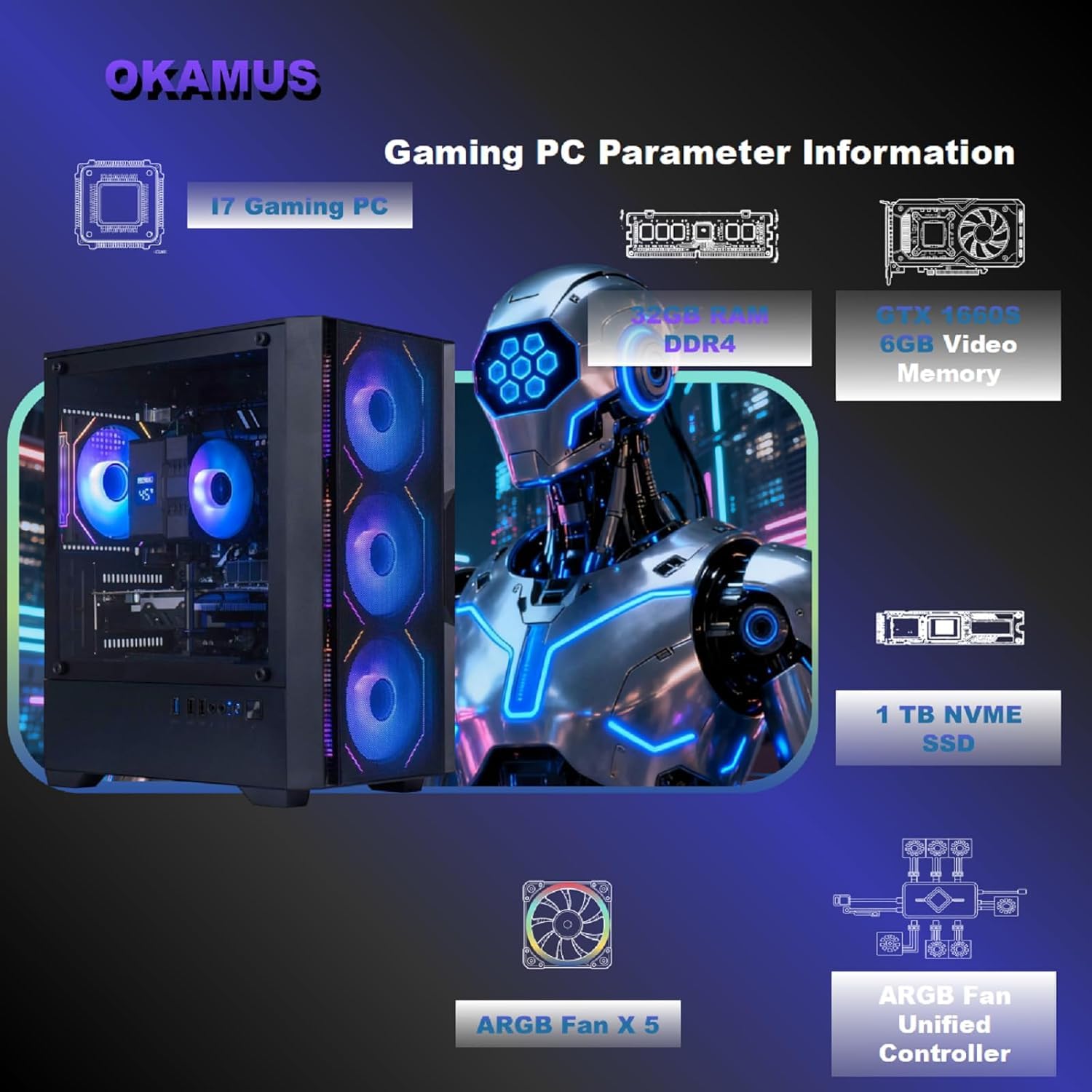 Amazon.com: OKAMUS KAMUS Gaming PC, i7 CPU, GTX 1660 Super 6GB