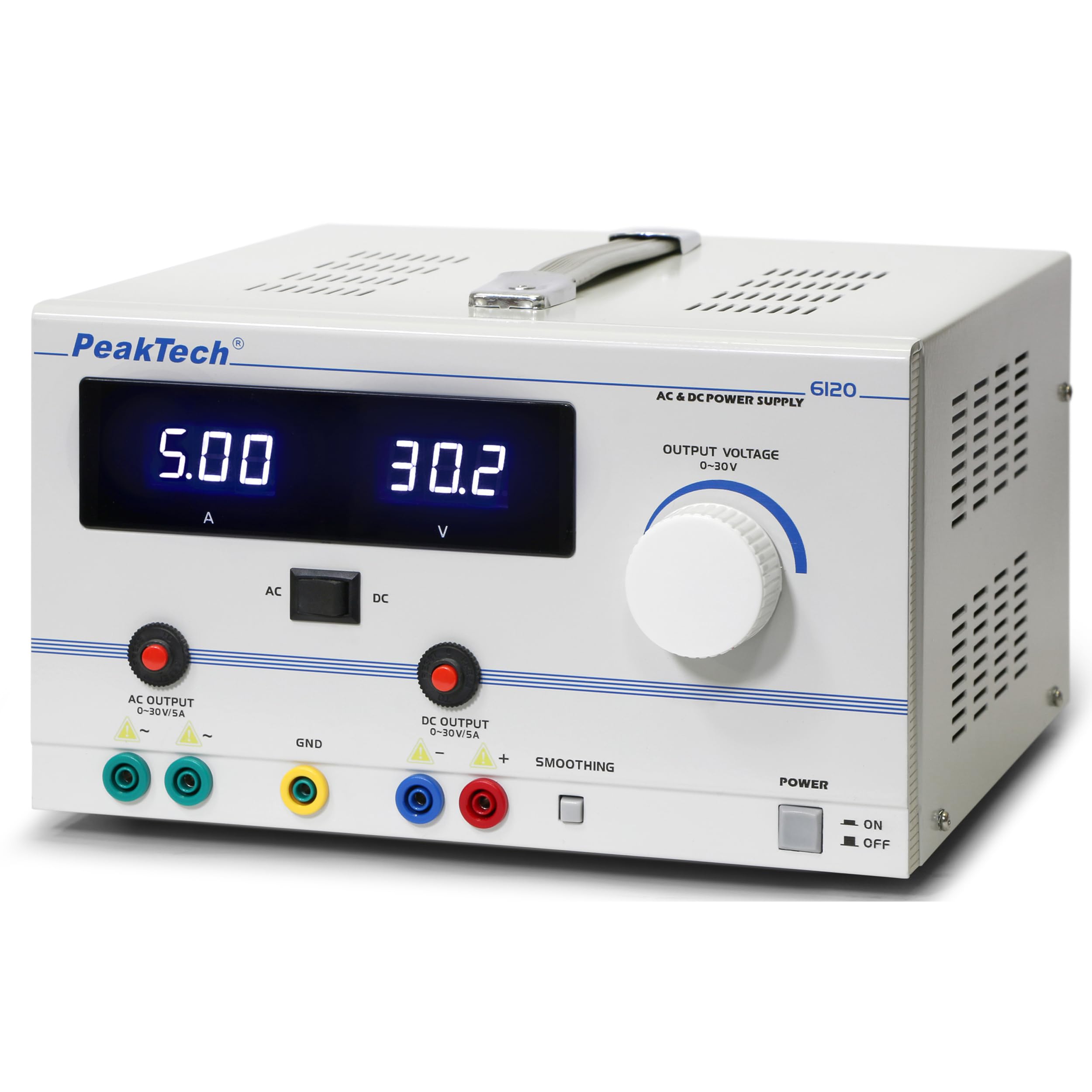 PeakTech P6120 - Alimentatore da laboratorio stabilizzato 0-30V / 0-5A AC/DC - Alimentatore da laboratorio professionale con display a LED - Alimentatore da laboratorio regolabile - Made in Germany