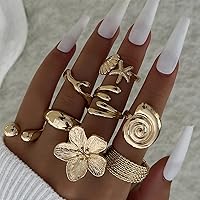 8PCS Boho Gold Beach Rings Set for Women - Flower Starfish Seashell Stacking Rings, Aesthetic Vacation Jewelry