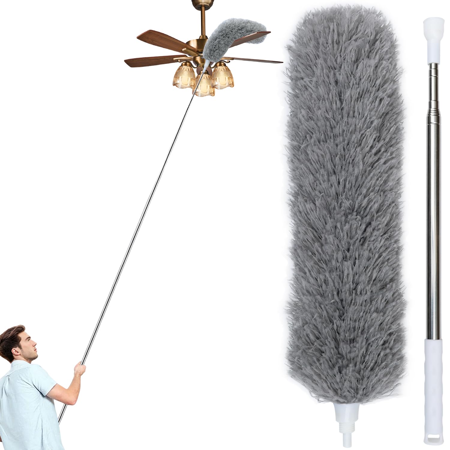 Photo 1 of 100" Extra-Long Microfiber Feather Duster, Extendable Pole Dusters, Telescoping Cobweb Duster for Cleaning, Bendable and Washable Microfiber Head, Cleaner for High Ceiling, Fan, Furniture