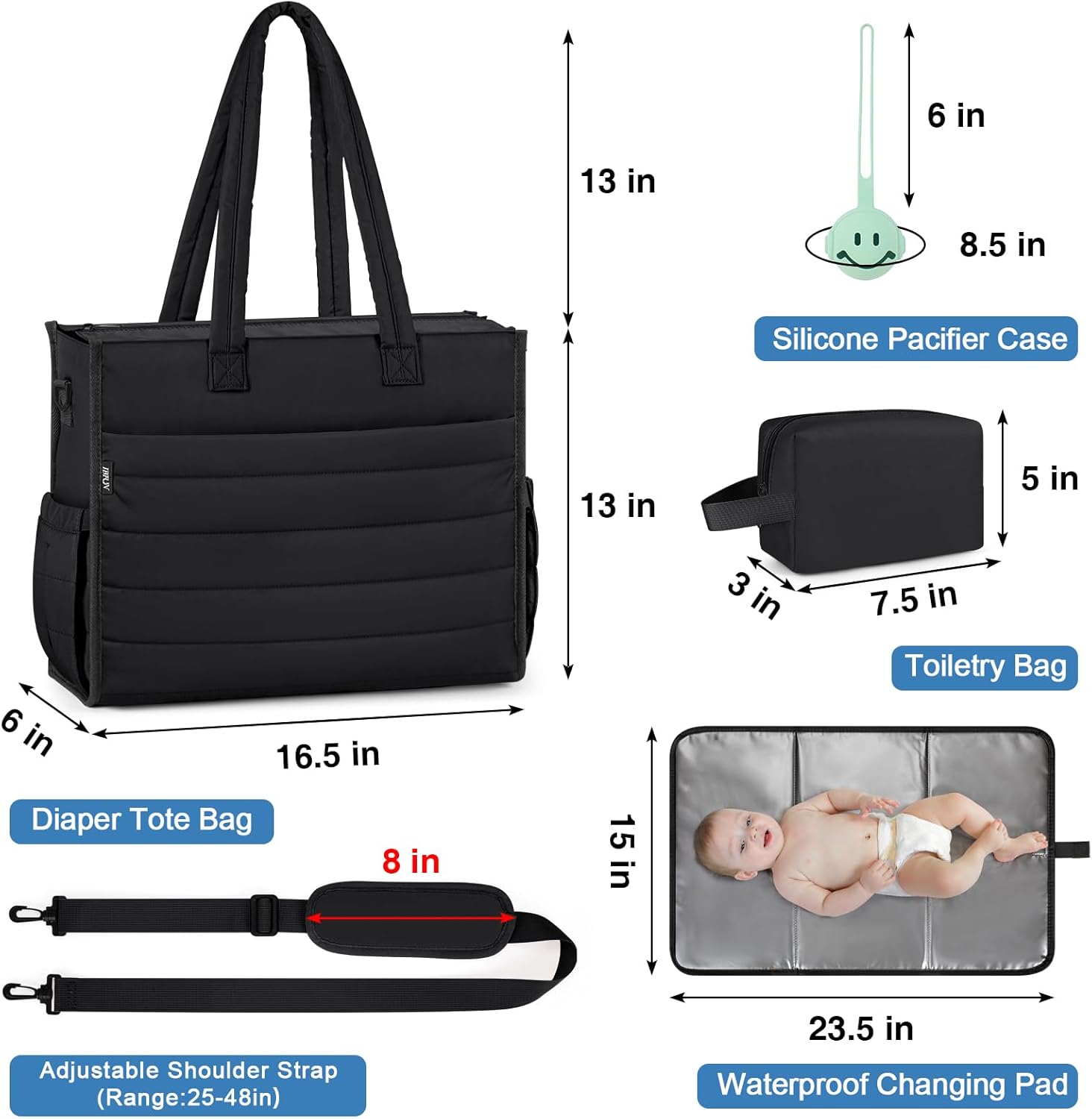 IBFUN Diaper Bag Tote for Baby - Large Baby Bag 4Pcs with Waterproof Changing Pad Pacifier Case, Travel Hospital Mommy Bag - Image 6