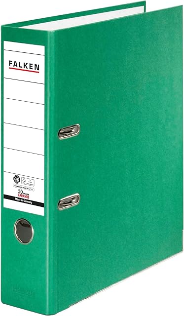 Falken Recycolor segregator ekologiczny A4 szeroki 8cm kolorowa papierowa okładka zielony. Segregator biurowy z mechanizmem Ceryfikat Błękitny Anioł Wyprodukowano w Niemczech