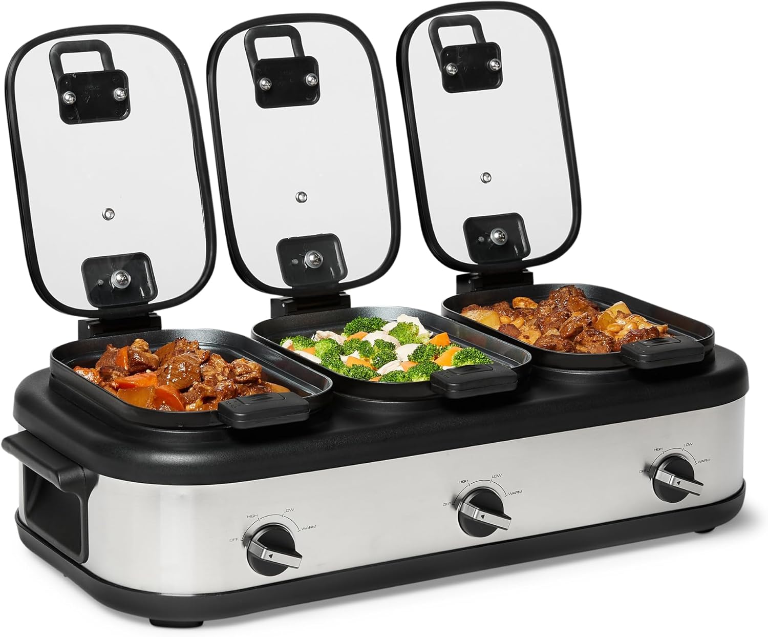 Amazon Basics Triple Slow Cooker: 3 x 2.5 Quart Ceramic & Stainless Steel Amazon Basics Triple Slow Cooker: 3 x 2.5 Quart Ceramic & Stainless Steel