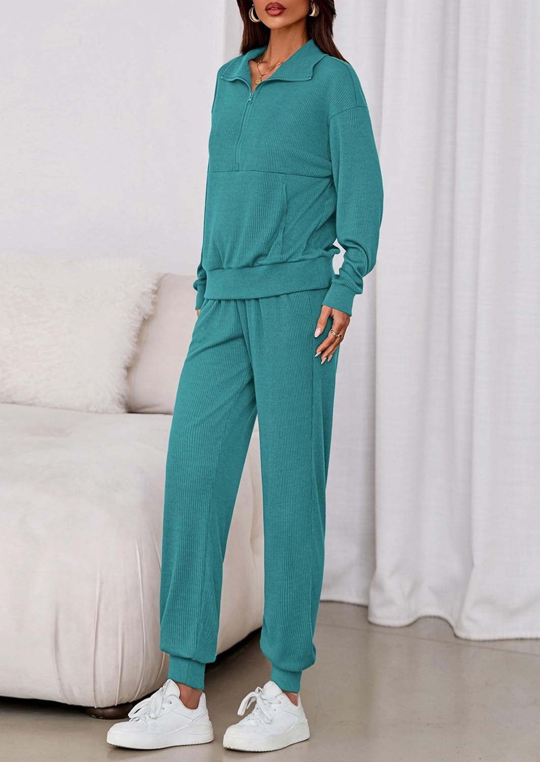 PRETTYGARDEN Women's Fall 2 Piece Lounge Sets Zip Up Sweatshirt Jogger Pants Sweat Track Suits Travel Outfit Winter Clothing - Image 3