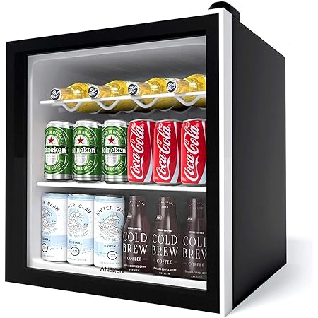 Aneken Beverage Refrigerator, 17 Inch Wide 62 Cans Beverage Cooler with Double-Layered Glass Door for Soda, Water, Beer, or Wine, Compact Mini Fridge Removable for Home, Office or Bar, 1.6cu.ft.