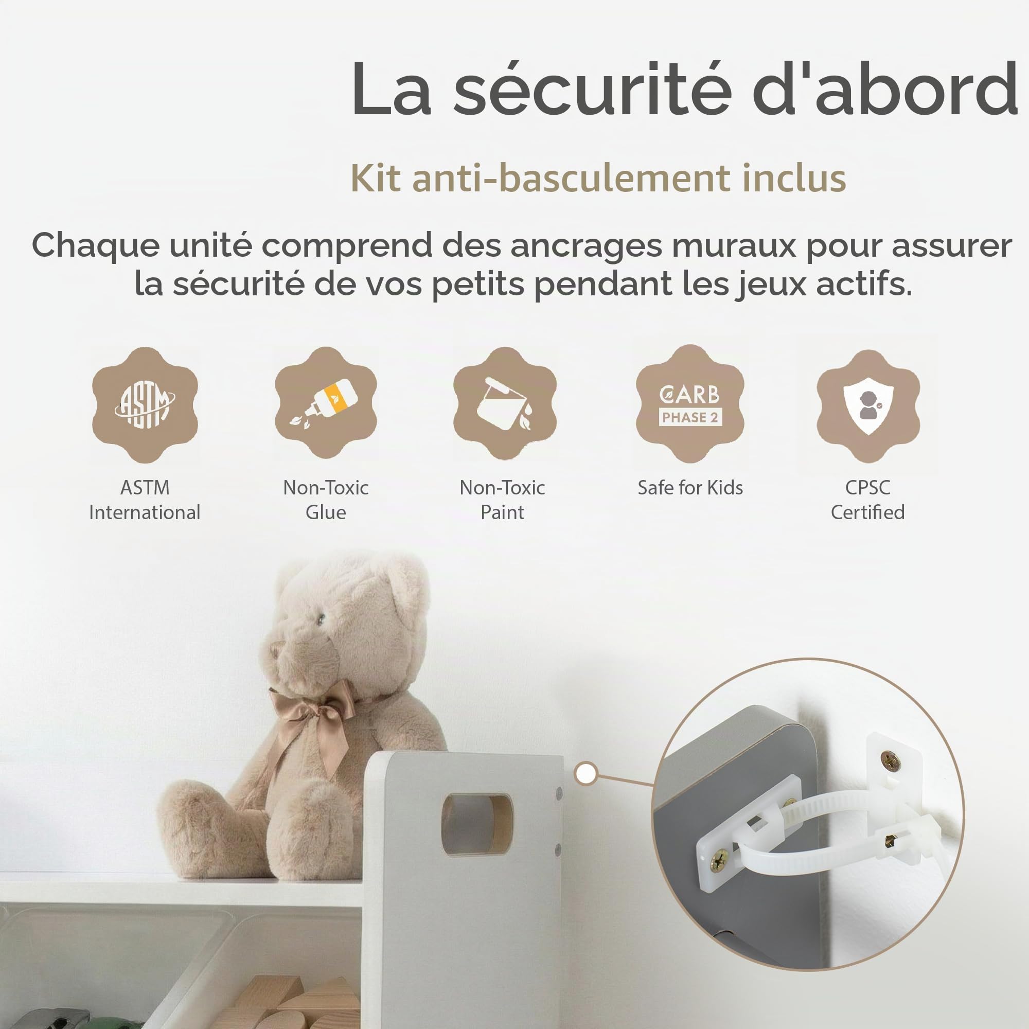 Humble Crew, étagère pour enfants, organisateur de jouets avec 9 bacs de rangement, blanc/blanc