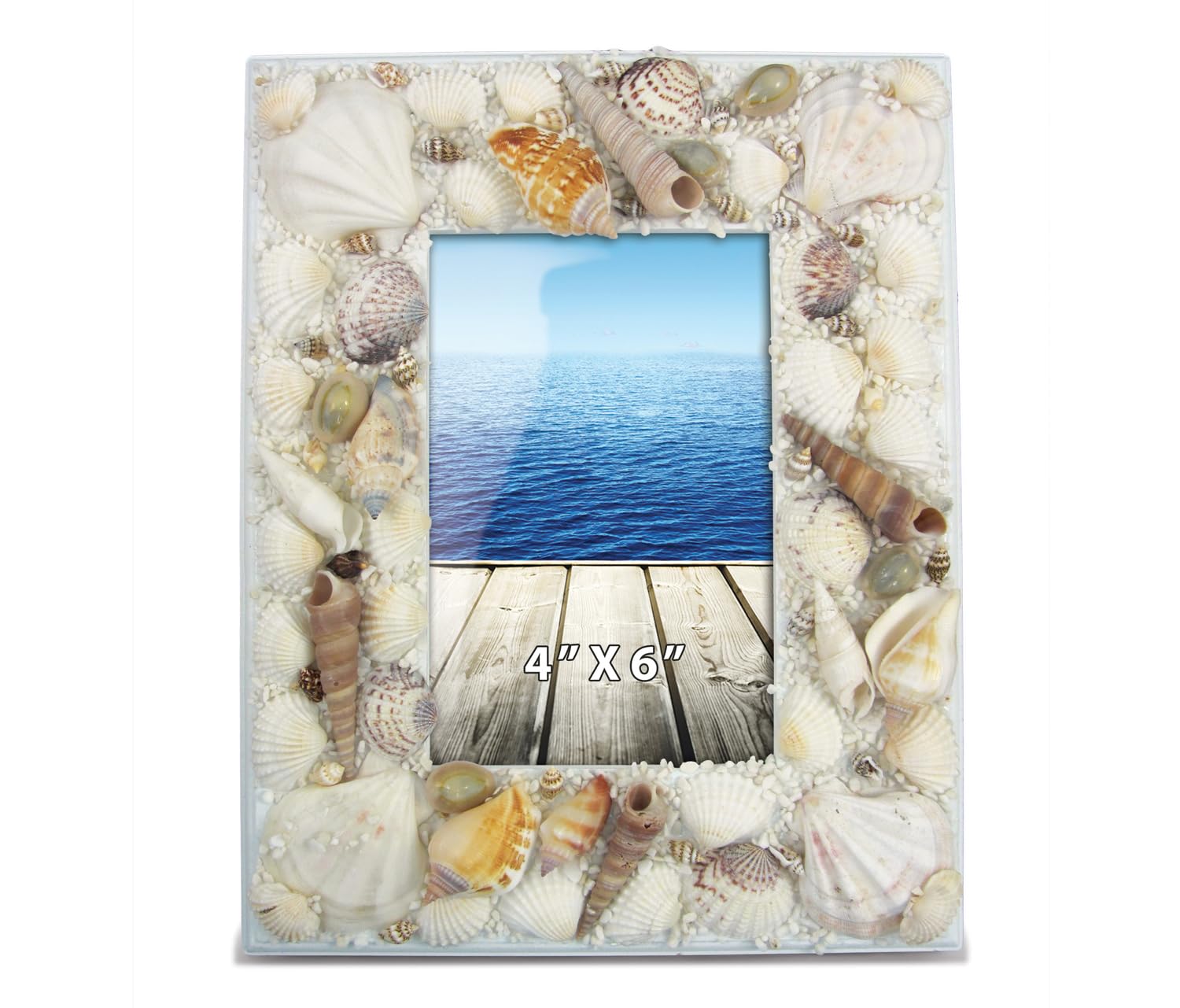 Puzzled CoTa Global Ocean Beach 4x6 Frame - Distressed Wood Seashell Photo Frame for Summer Vacation Memory, Handmade Beach Sand Nautical Picture Frame For Tabletop Decor - 9.4 Inches