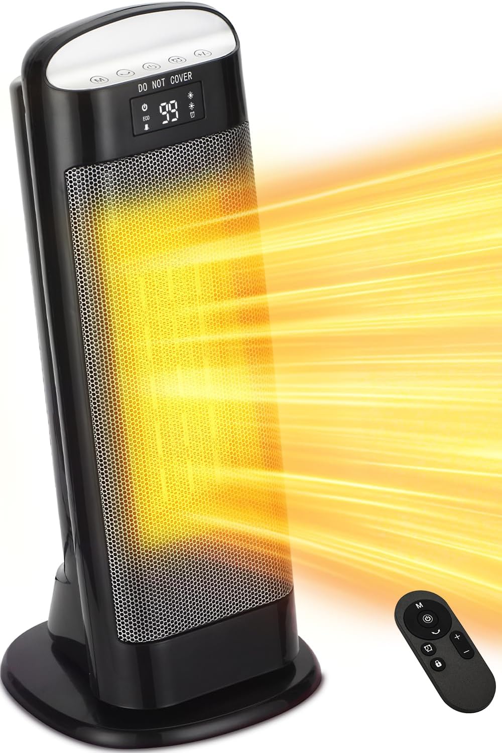 Space Heaters for Indoor Use,19" Room Heater for Bedroom w/Remote,1500W Electric Heater w/Thermostat,Oscillating Tower Heater w/Overheating Protection,Ceramic Heaters for Large Room