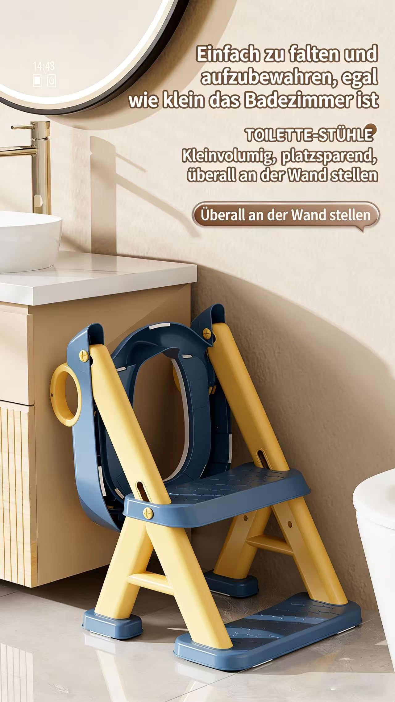 Istruttore WC per bambini, regolabile in altezza su 6 livelli, in PP/TPR/PVC, blu, giallo, 54 x 35 x 20 cm (rosa)