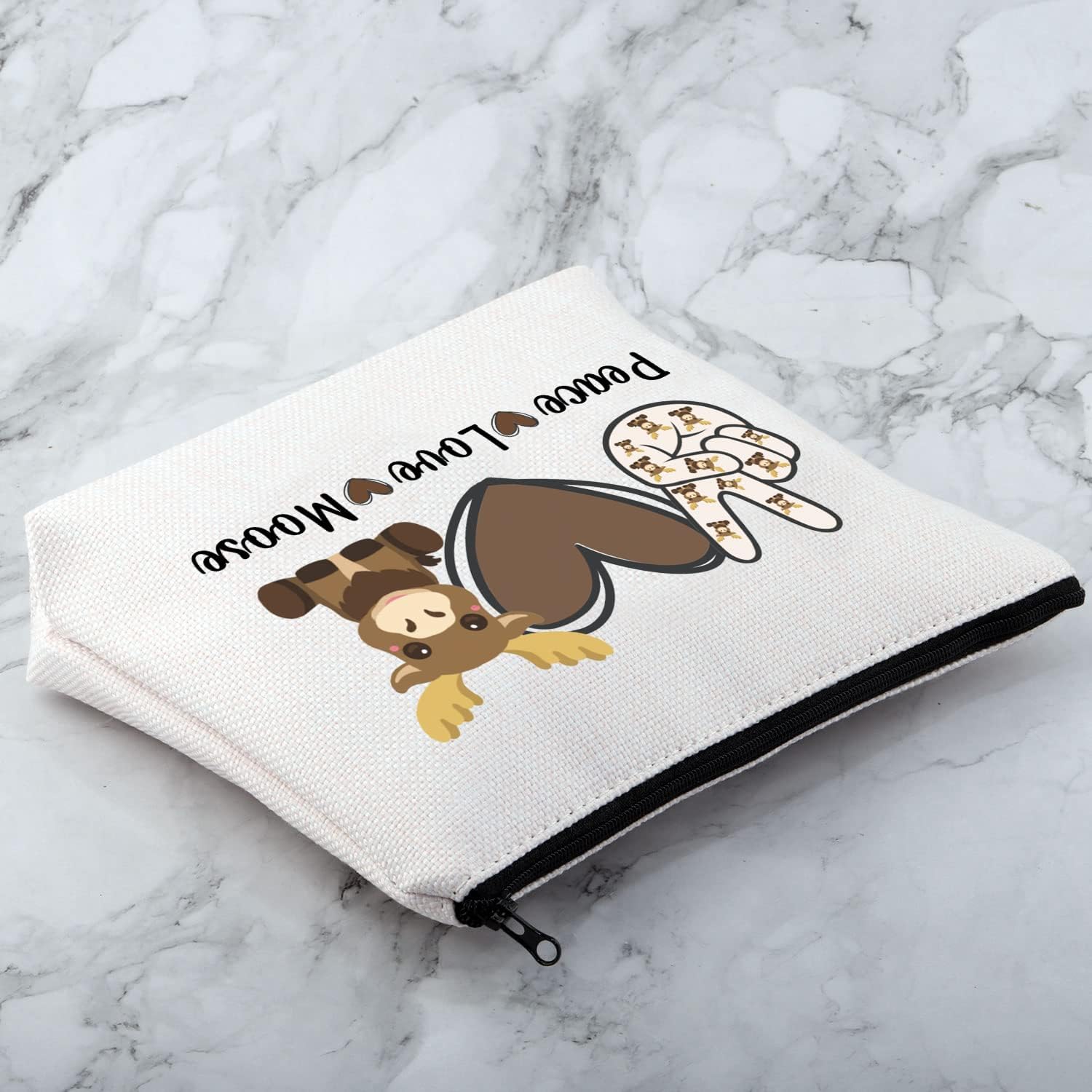 MNIGIU Funny Moose Gift Peace Love Moose Cosmetic Bag Moose Deer Makeup Bag Moose Lover Gift - Image 5