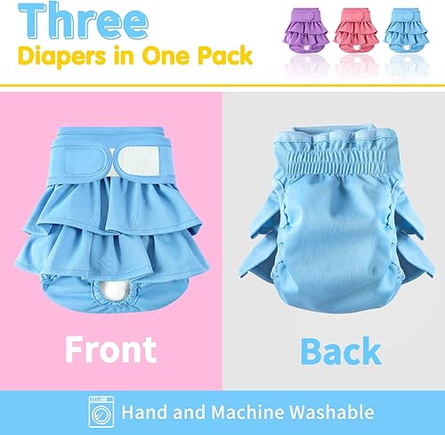 Miniatura 44 de Pañales reutilizables para perras, paquete de 3 pañales lavables altamente absorbentes, pañales flexibles para perritos, a prueba de fugas, pañales