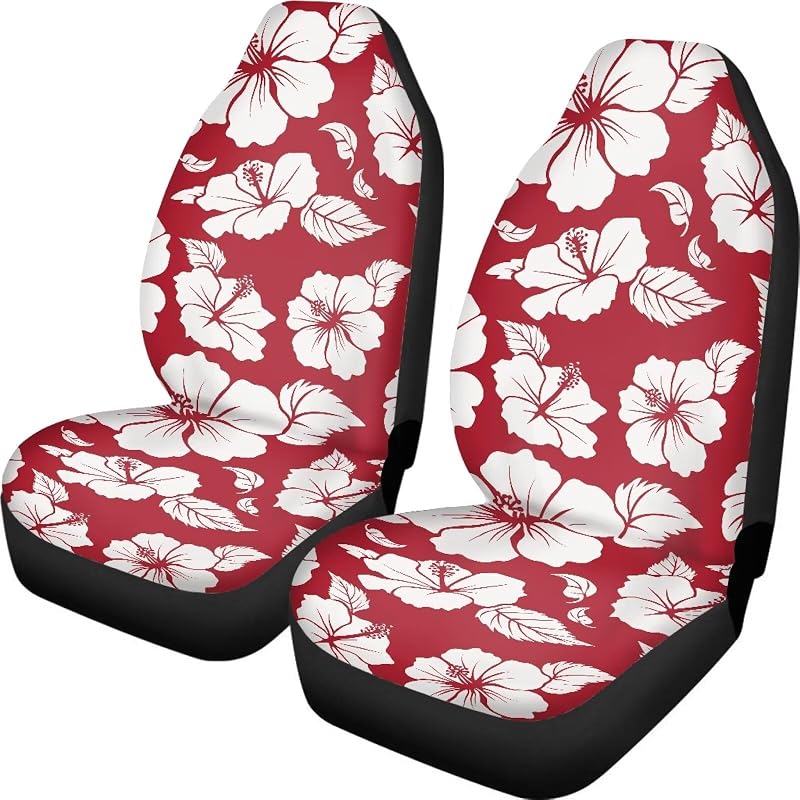 Capa para Banco de Carro Brosoneto com Estampa Floral Tropical Hibiscus Flower em Poliéster Lavável para Bancos Dianteiros, Kit com 2 Peças
