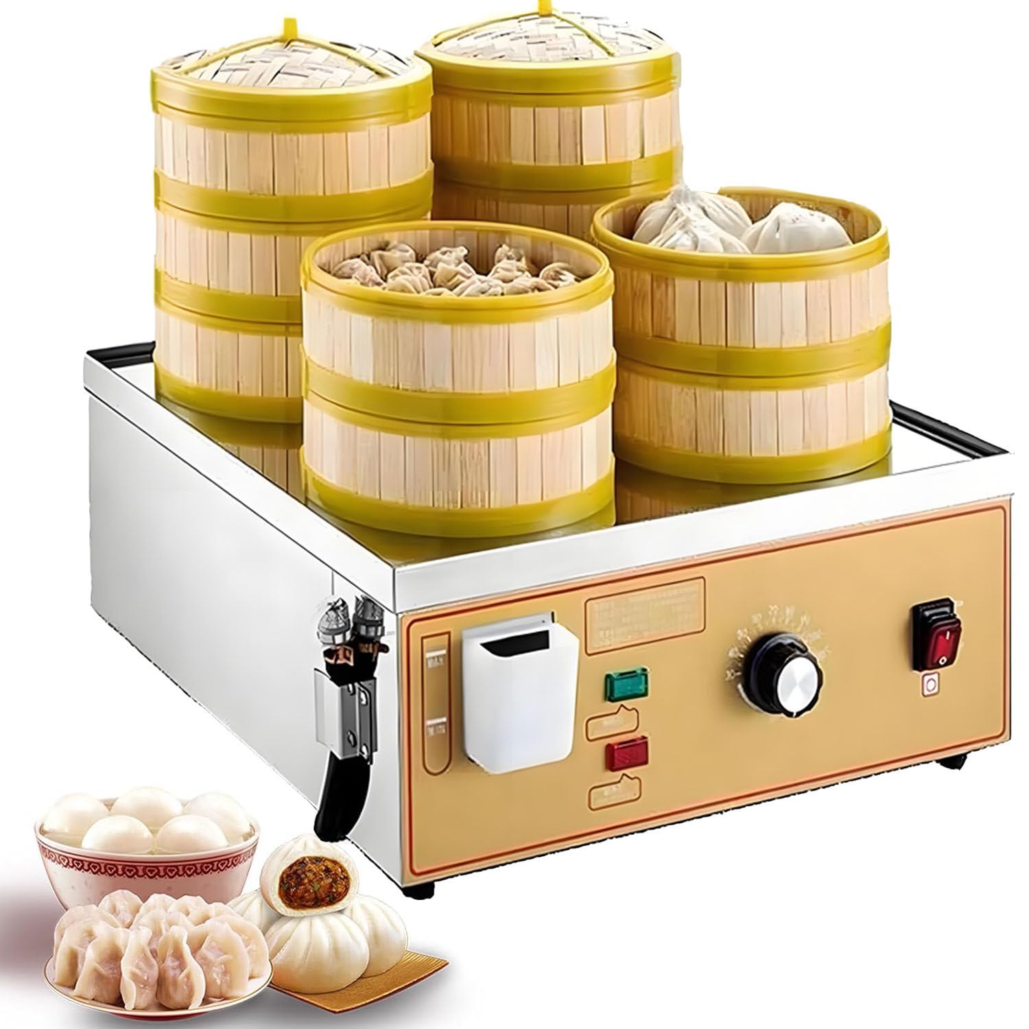 Vaporera eléctrica para Dim Sum, máquina Comercial para Bollos al Vapor de 2, 4 y 6 Orificios, Control preciso de Temperatura de 30 a 110 °C, Suministro de Agua Independiente 4holes-220V