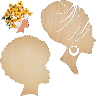 2 Pcs African Girl Wooden Cutouts DIY Wooden Template Mother and Child Wreath DIY Template Head Silhouette for Mother's Day Present Crafts Wreath Door Sign Wall