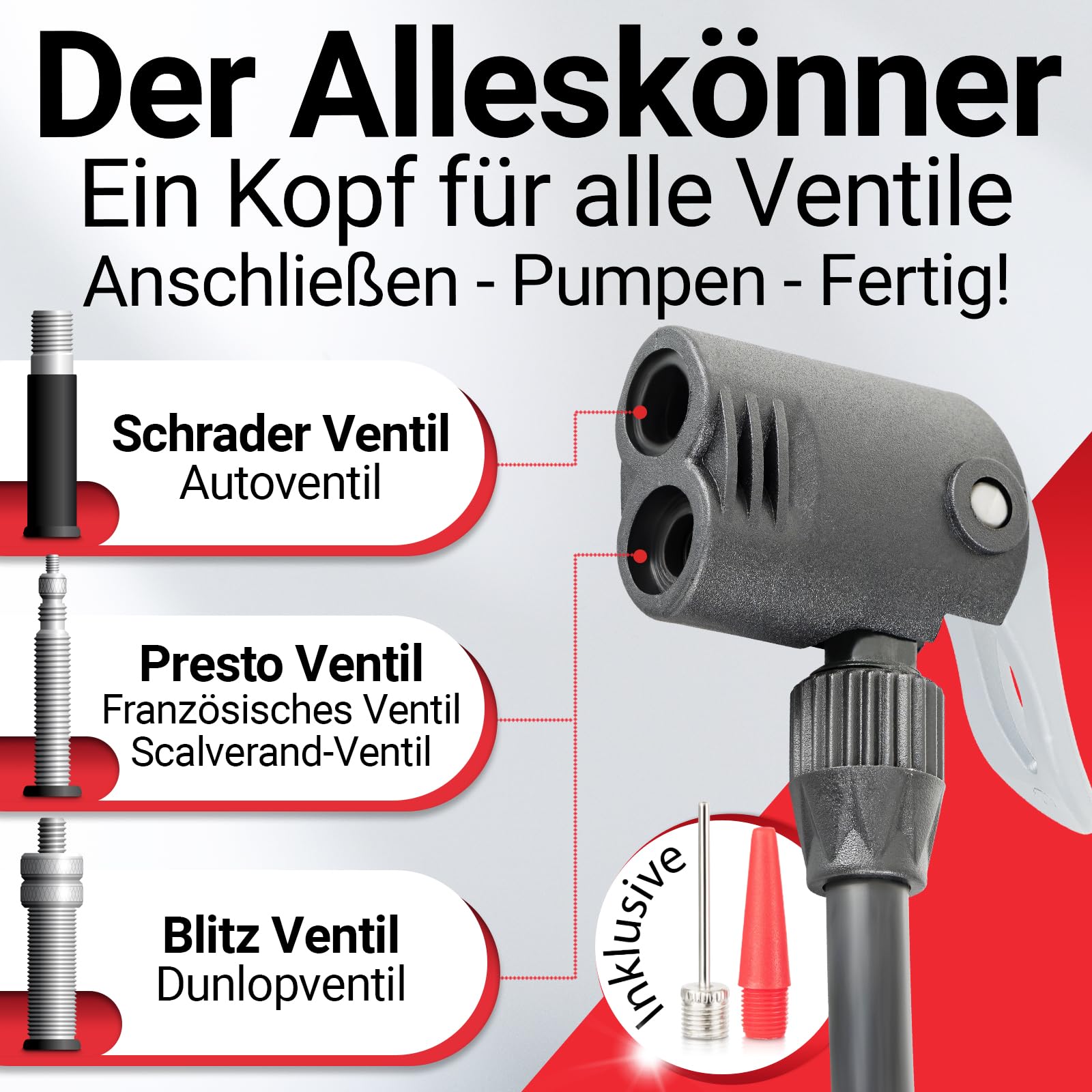 HEIMWERT Premium Fahrrad Luftpumpe für alle Ventile, hochpräzises Manometer, komfortable 12 bar Universal Standpumpe Fahrrad – Luftpumpe Fahrrad für maximale Zuverlässigkeit - Bike Pump