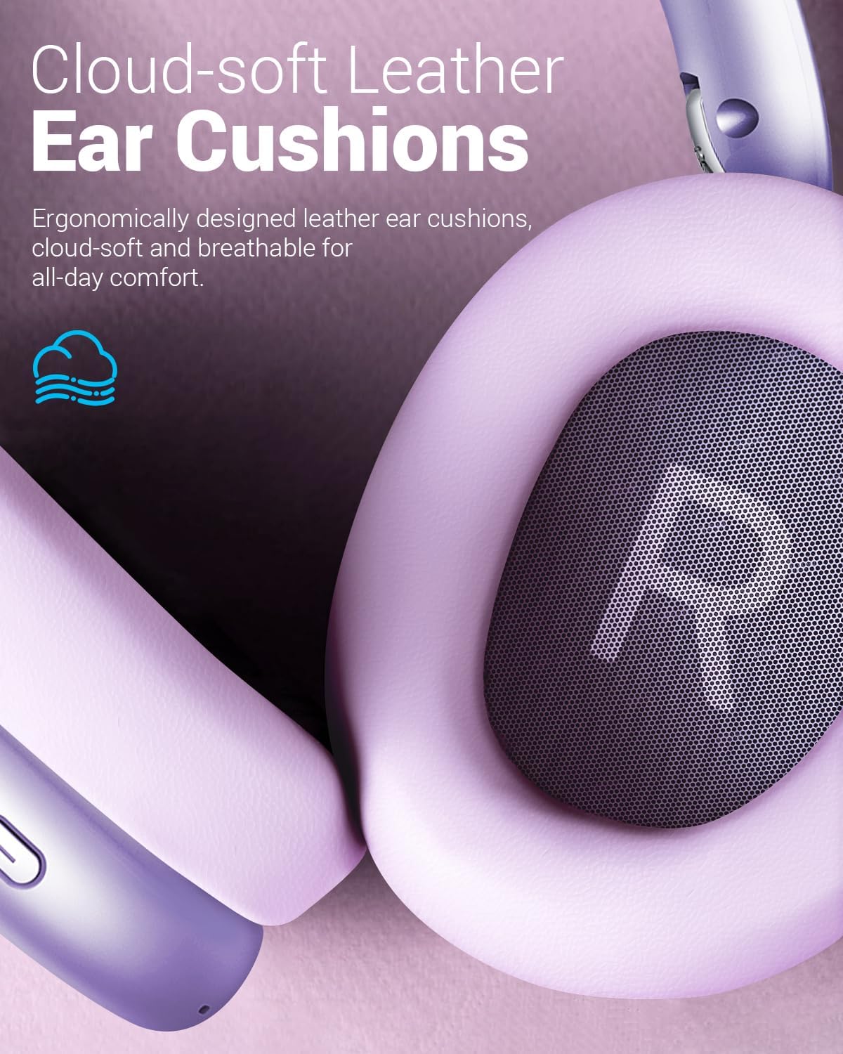 Wentronic Y01 Wireless Noise Canceling Headphones Bluetooth 5.3 Over Ear Headphones with Microphone, Hi-Res Audio, 48H Playtime, Foldable Comfortable Earpads,Compatible with iOS,Android,PC, Purple - Image 4