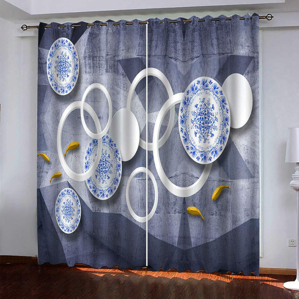 Maynuo Girls Blue Curtains For Bedroom 3D Geometric Pattern Eyelet Top Curtain For 62X78inch Kids Window Treatments For Home Decoration Thermal