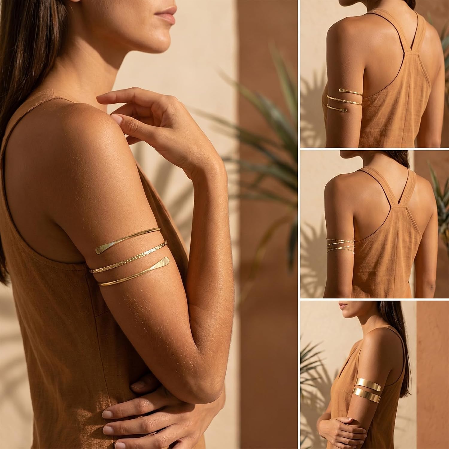 3Pcs Arm Cuff Gold Jewelry for Women- Arm Bracelet Upper Arms Boho Stackable- Arms Jewelry Open Adjustable Cuffs for Women Party Wedding