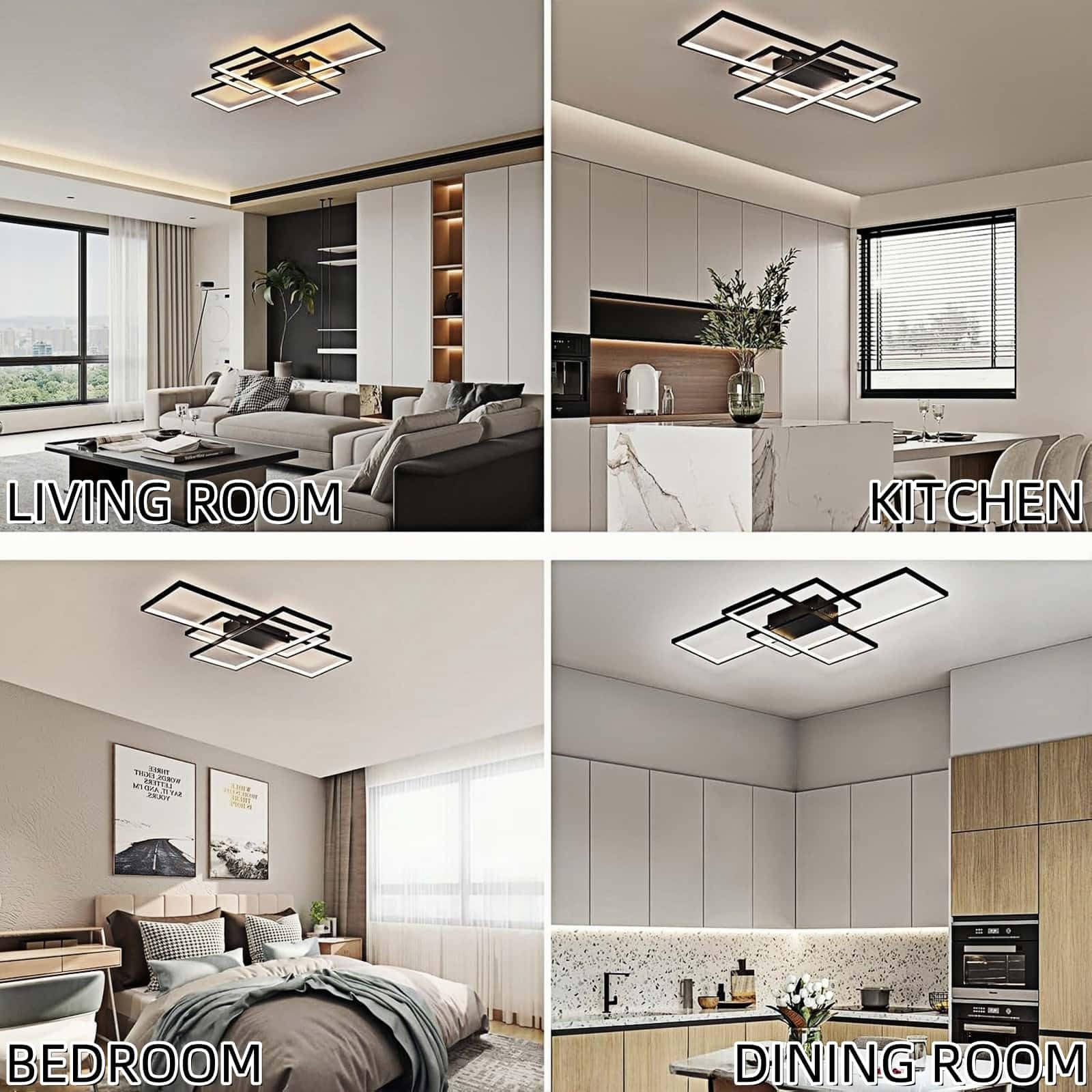 Plafonnier LED Moderne, Dimmable 2700-6500K, avec Télécommande 59W, Plafonnier pour Salon, Chambre, Cuisine, Couloir, Balcon, Salle à Manger (Noir, 80 * 45 * 9cm)
