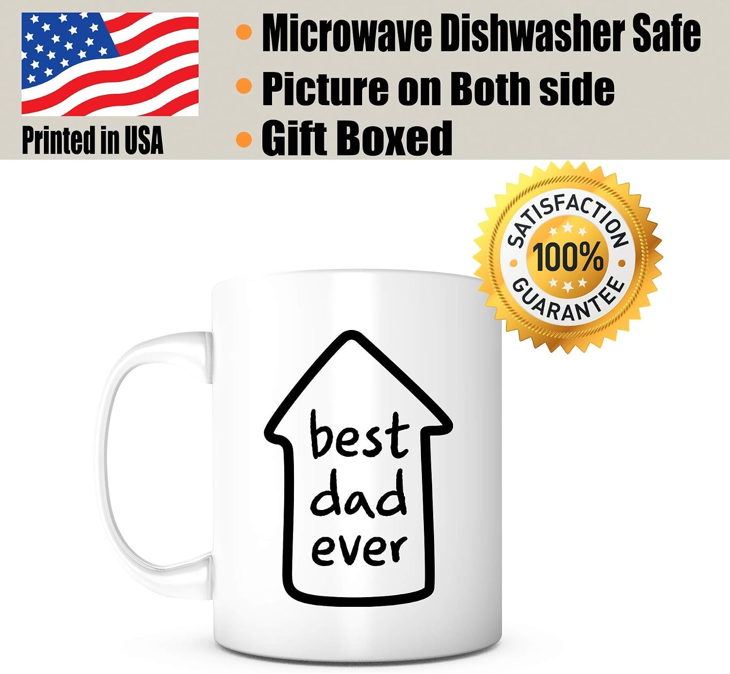 Best Up Dad Ever-11 Ounce White Ceramic Mug, Father’s Day Mug Gift Ideas, Funny Coffee Mug for Dad Father in Law Stepdad, Gift Ideas from Son Daughter, Novelty Tea Mug (2)