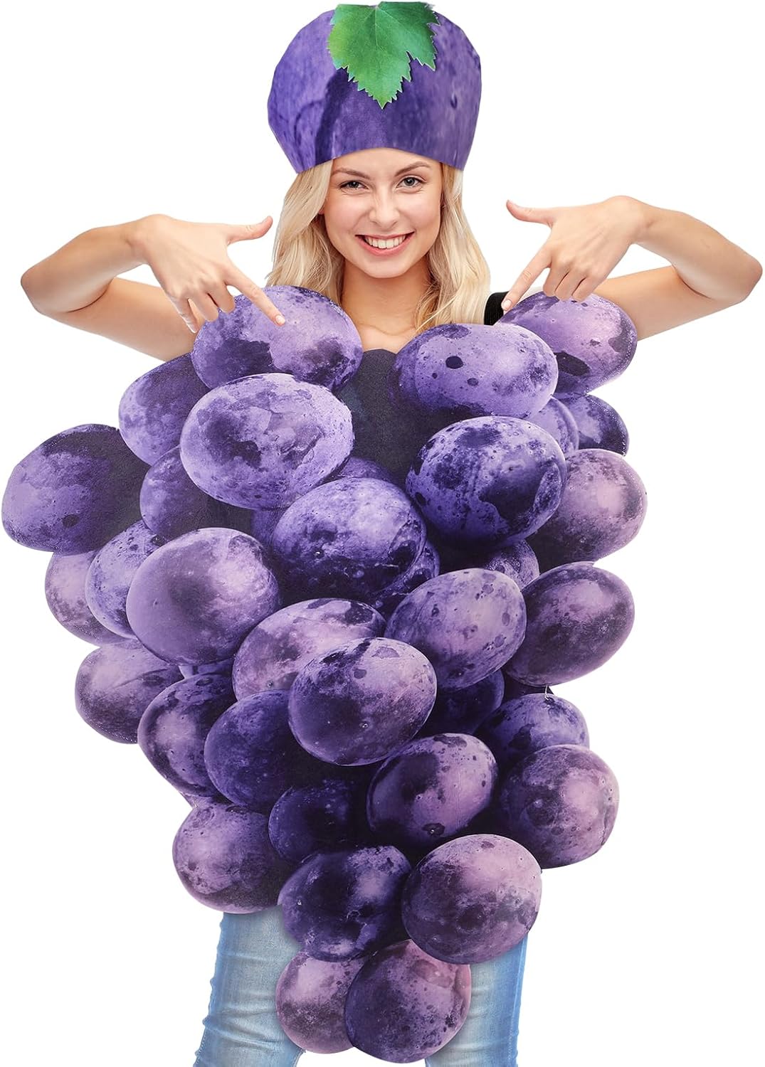 Newcotte 2 Pcs Halloween Grape Costume for Women Men Adult Real Purple Grape Fruit Slice Costume with Headband Funny Fruit Cosplay Outfits Dress up Party
