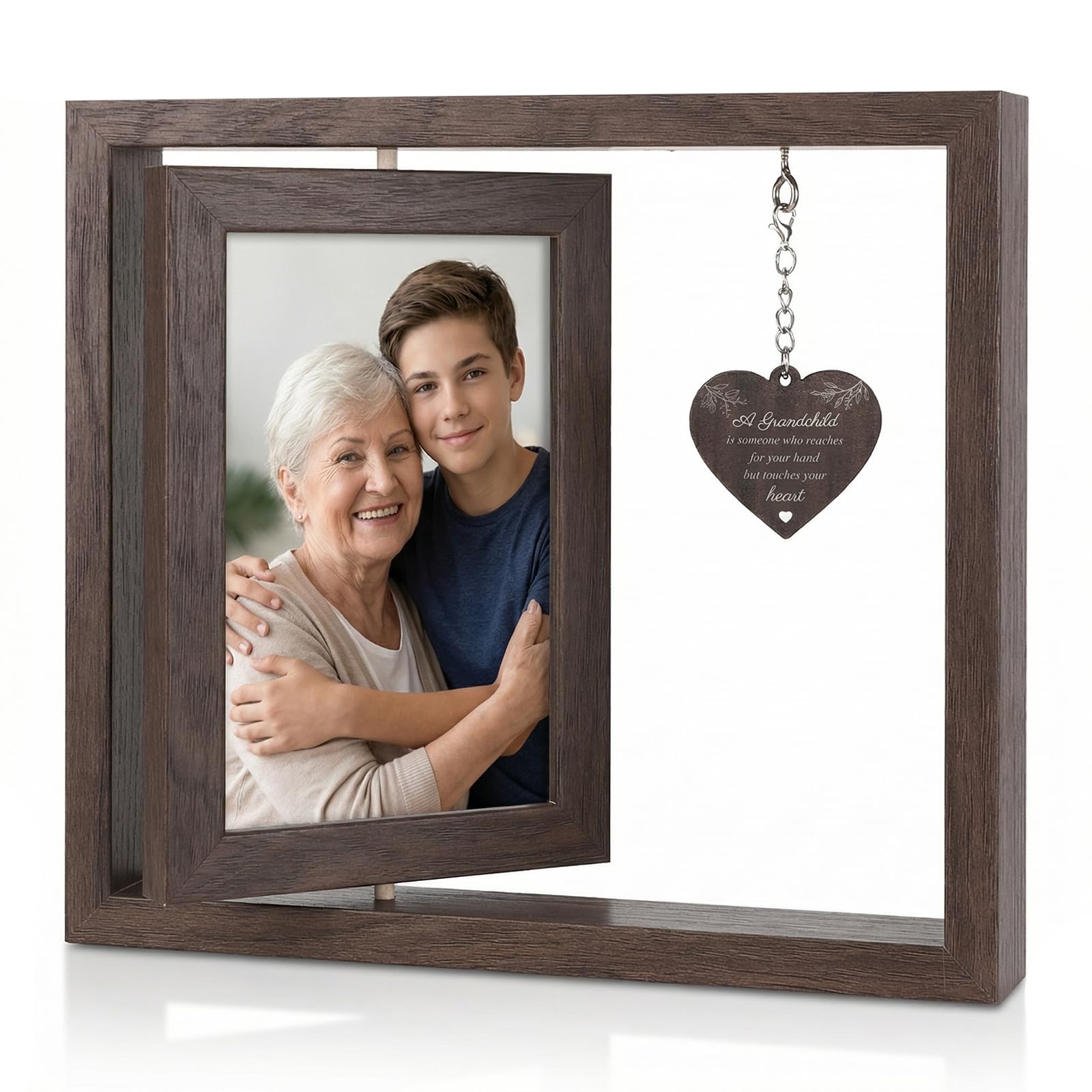 Grandma Birthday Gifts Wooden Rotating Photo Frame for Nana, First Time Grandparents Keepsake Picture Display, Heartfelt Home Table Decor Present, Gran Gifts from Grandchildren, Grandma Gift Family