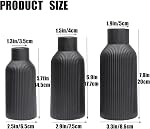 Black Ceramic Vase Set 3 Decorative, Large Black Deco Vase Ribbed Vases for Pampas Grass, Tall Black Matt Vase for Flowers, Home Decor Nordic Style for Dried Flowers Fresh Flowers (Black 01)