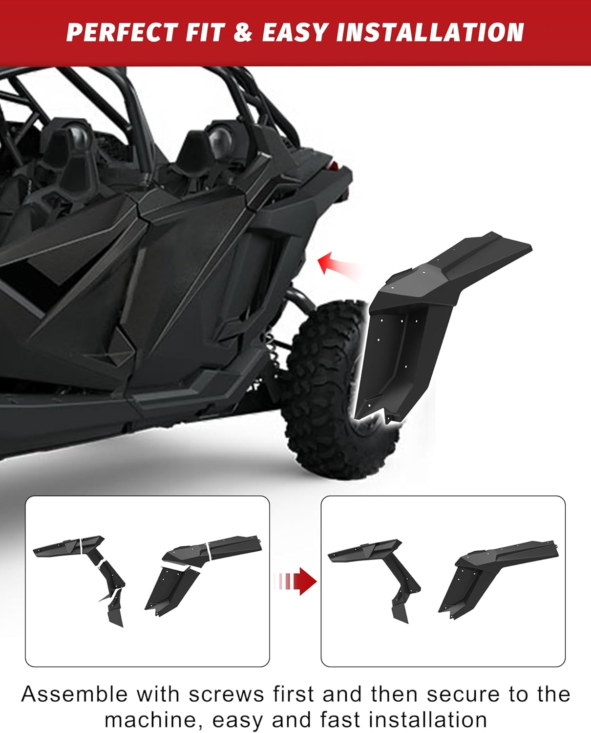 XXL Fender Flares for Polaris RZR PRO XP/PRO R/RZR Turbo R 2020-2024 Accessories, Front Rear Heavy-Duty Combined Extended Mud Flaps Extension Mud Guards for RZR PRO, Replace #2884685