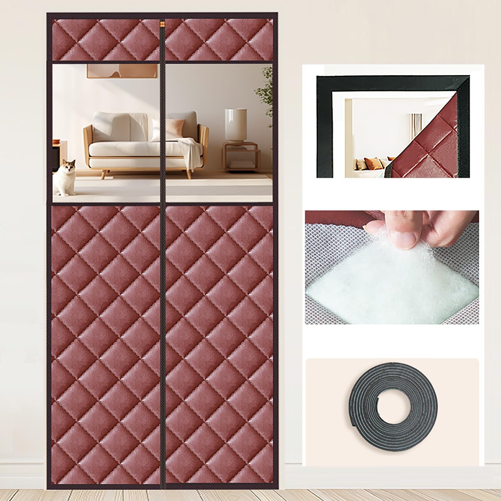 Rideau de porte thermique marron 90x195 cm pour isolation d'entrée