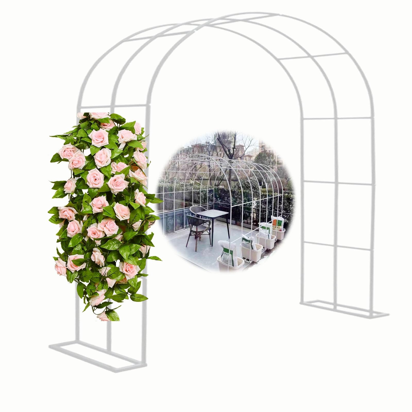Tonnelle de mariage en tube 19mm avec arche et pergola blanche en métal