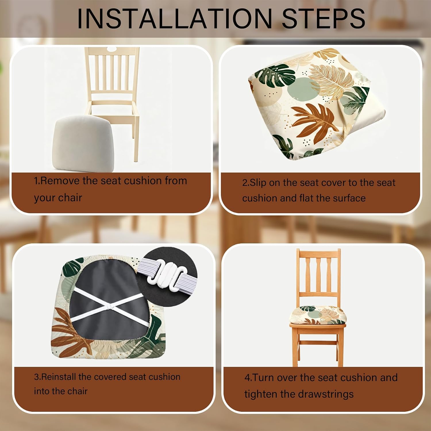 Chair Covers - Elastic Printed Dining Chair Slipcovers, Removable Washable with Elastic Band, Anti-Slip，Protective Covers for Dining Chair Cushions (Type 15, 6-Piece Set)