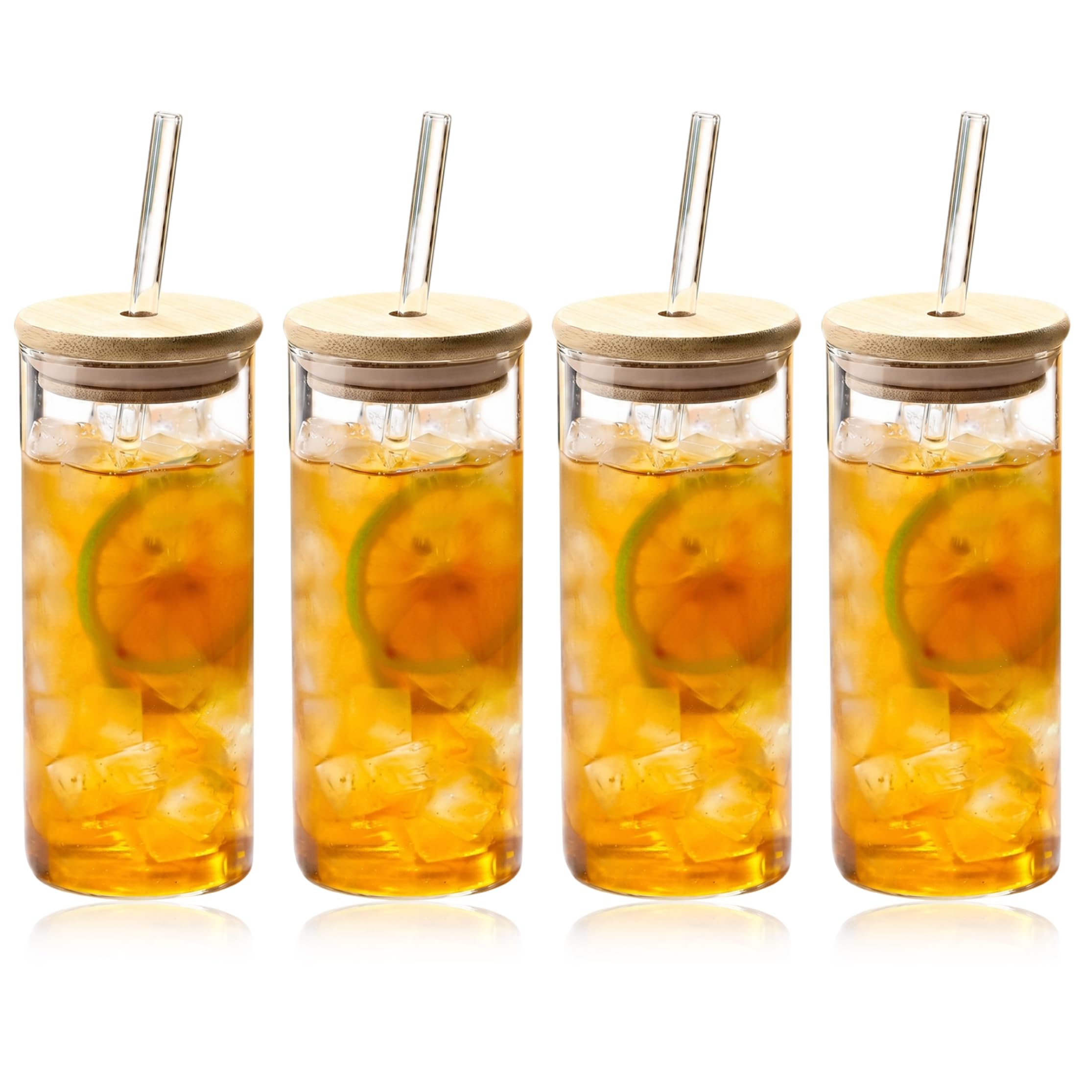 Vasos de vidrio con tapa y pajita anticaídas, juego de 4 vasos de borosilicato térmico