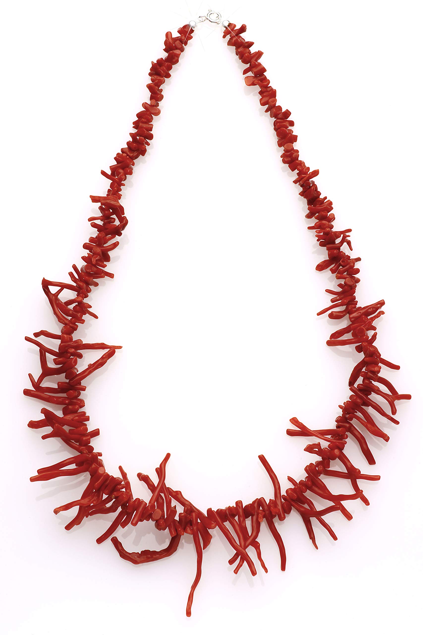 Gioielli frangia in corallo rosso del Mediterraneo. Collana, bracciale e orecchini montati in argento bianco o dorato 925 (selezionare l'opzione desiderata)