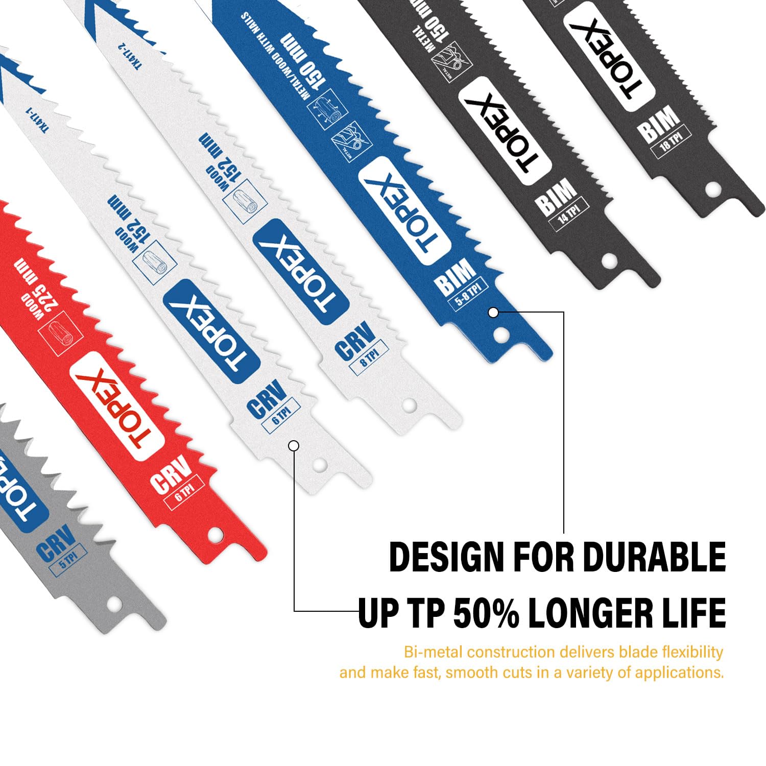 TOPEX 34 Piece Reciprocating Saw Blades, Premium Blades for Metal and Wood Cutting