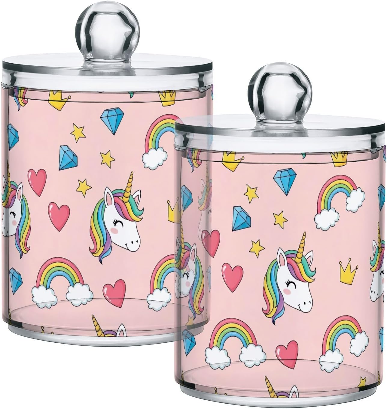Joisal Cute Unicorn Pink Cotton Swab Jars with Visible Plastic Storage