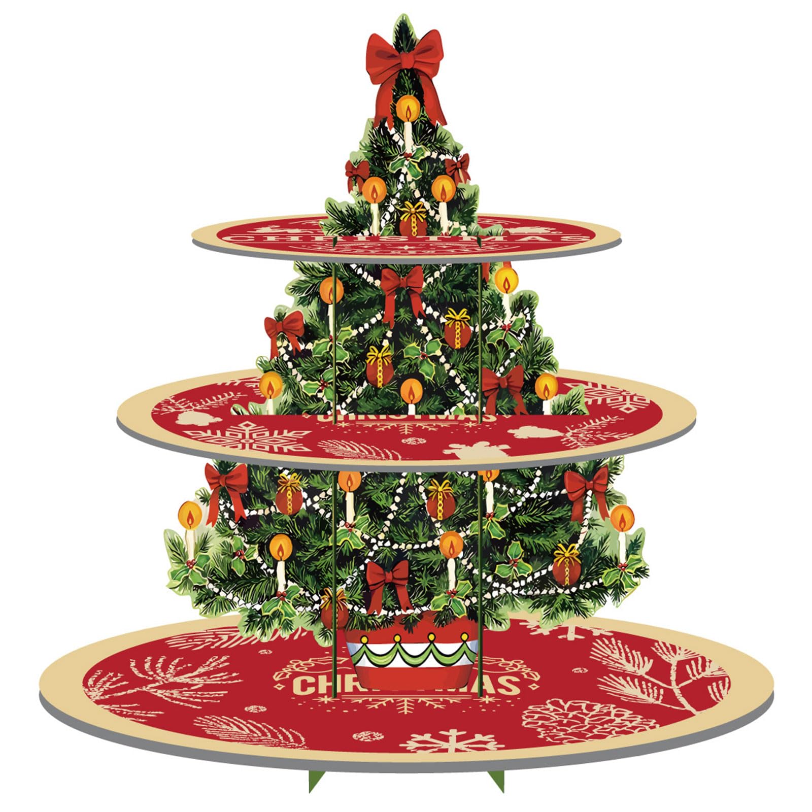 Alzata per Cupcake di Natale, Supporto per Cupcake di Natale, Alzata per Torte in Cartone, 3 livelli Supporto per Cupcake di Natale con Albero di Natale, Decorazione per Torte di Natale