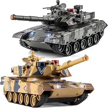 Supdex 1/24 RC Battle Tank Set, Remote Control US M1A2 Abrams and Chinese Type 99 Model Tank that Shoots for Kids and Adults, 2.4G Army Toy for Boys Age 6+ Year Old with Sound, Lights and Smoke