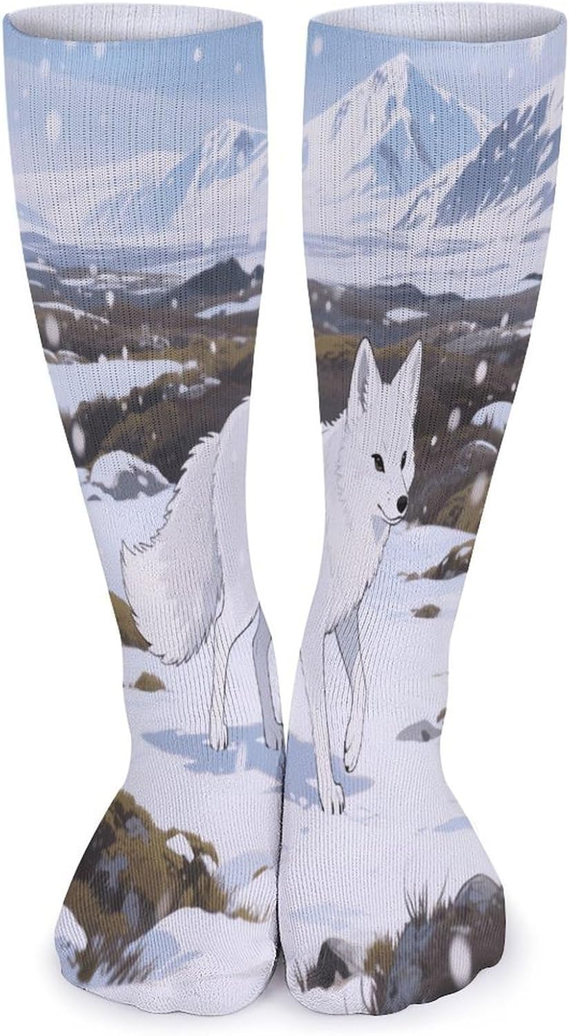 Arctic Foxes on The Tundra Crew Socks High Stocking Thermal Socks | Tube Socks-Breathable-Moisture-Soft-wicking for Hospital Pilates Yoga for women men Grippy for office and daily walking