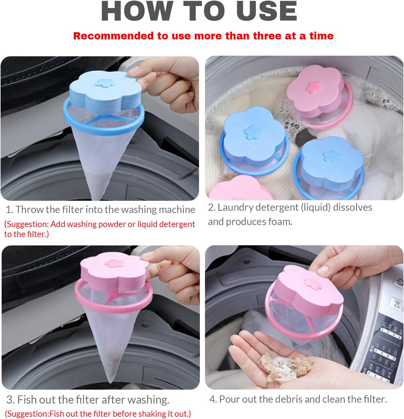 Pet Hair Remover for Laundry,Lint Catcher for Washing Machine, 2026 Upgraded Floating Hair Filter Mesh Removal, Cat and Dog Hair Washing Machine Catcher; 4 Piece