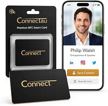 Digital Business Card NFC Business Card for Smart Networking & Contact Sharing, No App Required, Compatible with iPhone & Android | ConnectTau Gold