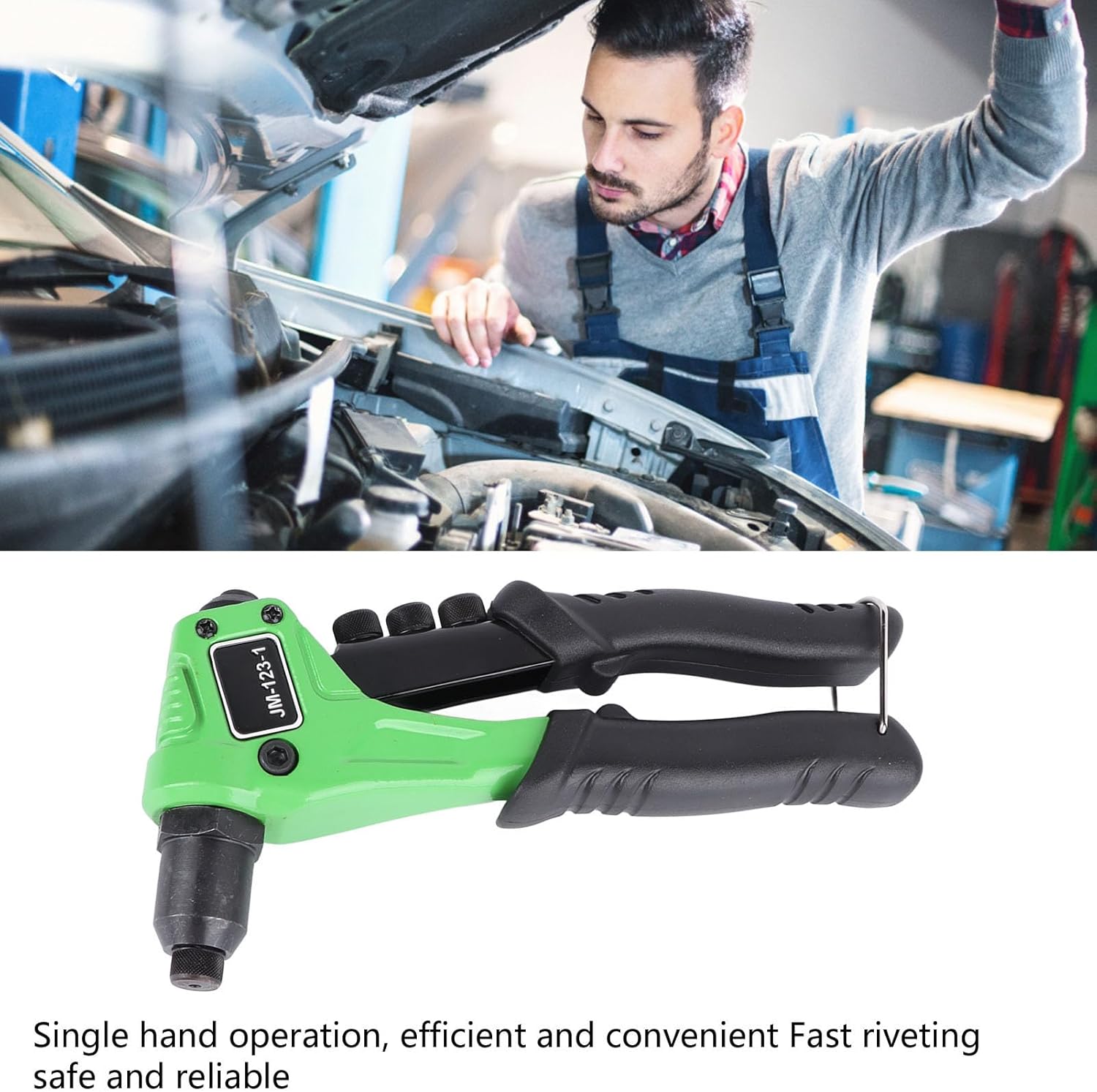 Garosa Manual Rivet Tool, Lightweight Plastic Hand Riveter with 4 Rivet Heads for Quick Work in Tight Spaces