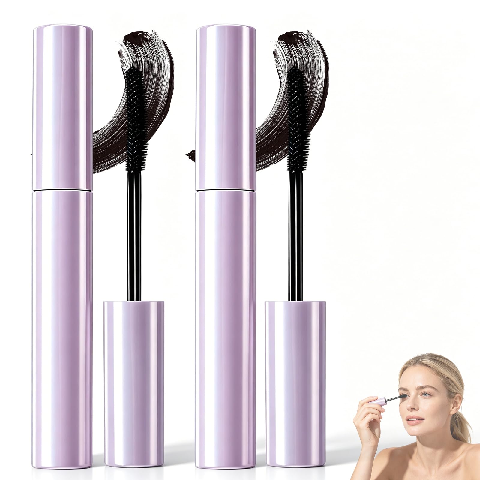 2Pcs Mascara for Older Women,Long Lasting Curl Mascara,Lengthening and Volumizing Mascaras,Lightweight Tubing Mascaras for Women,Water Resistant Mascaras with Curl for Daily Wear (Black)