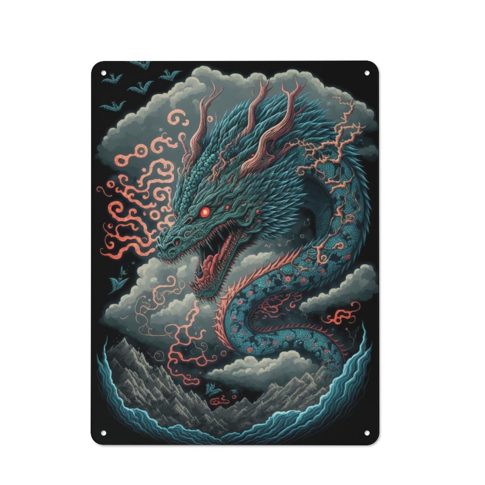 Junmoney Dragon Animal Tin Wall Plaque 40X30cm With For Living Room Or Hallway, For Garage, Workshop And Man Cave Decoration