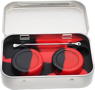 Portable 5ml Silicone Wax Containers with Metal Case Non-stick Concentrate Jar (Red Black)