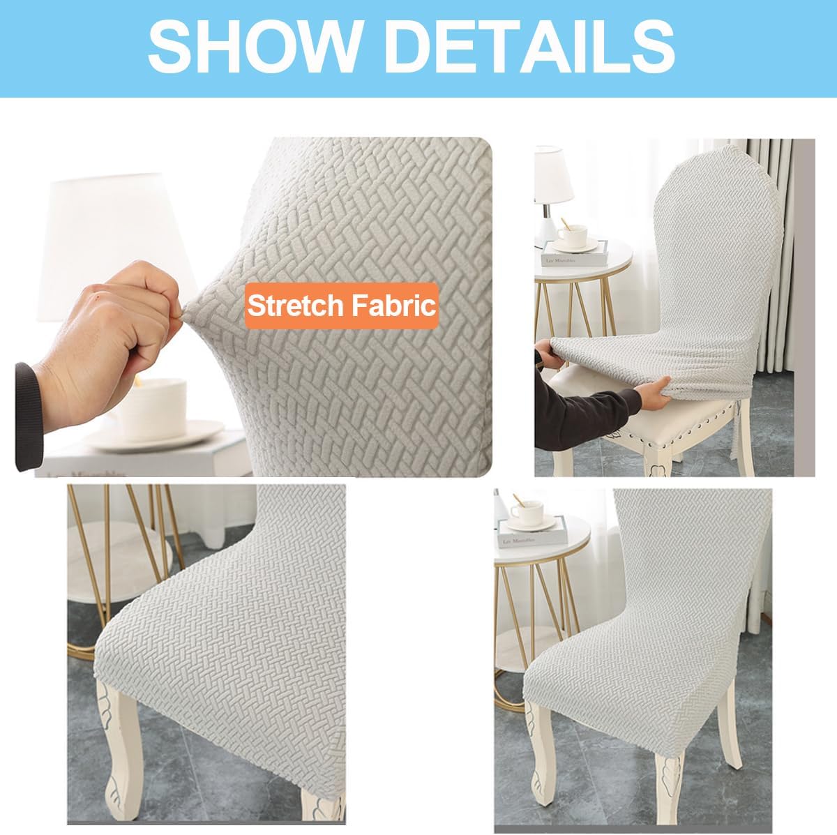 Round Back Dining Chairs Covers Set of 2/4 Upholstered Kitchen Chairs Slipcovers Modern Retro Wood Side Chairs for Dining Room/Living Room/Bedroom, Color 7, 2PCS