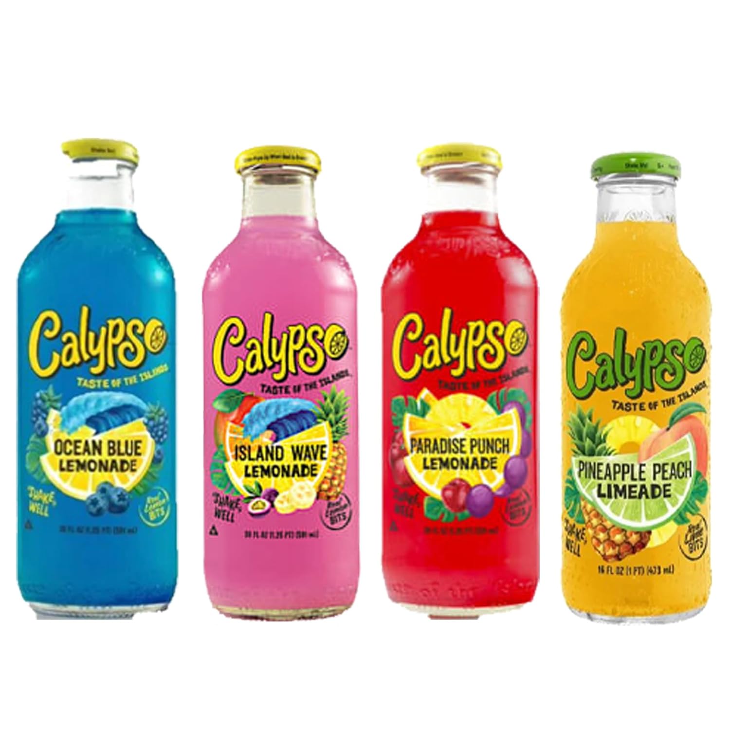 BeeQ Box - (Pack of 8) Variety Calypso Lemonade , 8 Differnt Flavors : Original Lemonade , Island Wave , Paradise Punch , Ocean Blue , Southern Peach, Strawberry , Triple Melon , Pineapple Peach | 16 oz bottles
