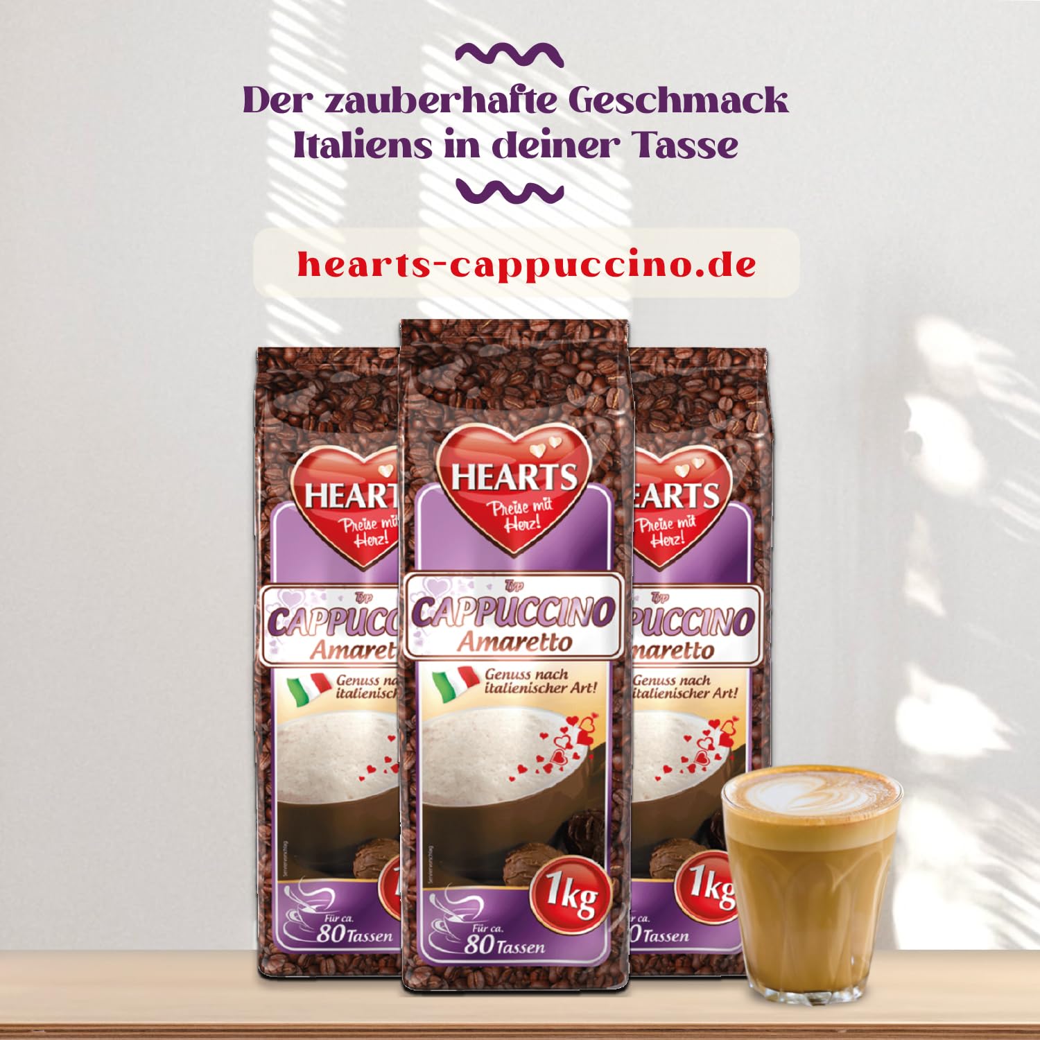 HEARTS Cappuccino Amaretto 10 x 1 kg – przyjemność w stylu włoskim, ok. 80 filiżanek/opakowanie, kawa rozpuszczalna w proszku – opakowanie magazynowe – aromatyczna i rozpuszczalna